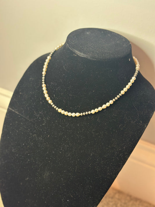 4mm sterling silver + fresh water pearl necklace