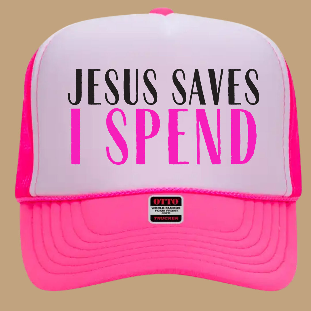 JESUS SAVES I SPEND TRUCKER HAT *17 COLORS