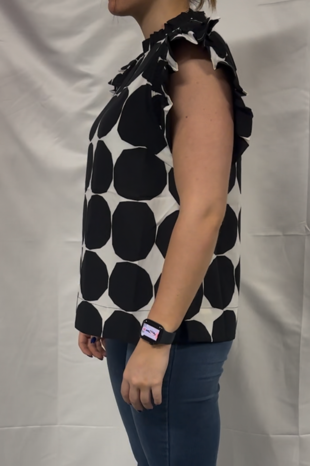 Dot Pattern Ruffle Cap Sleeves Top