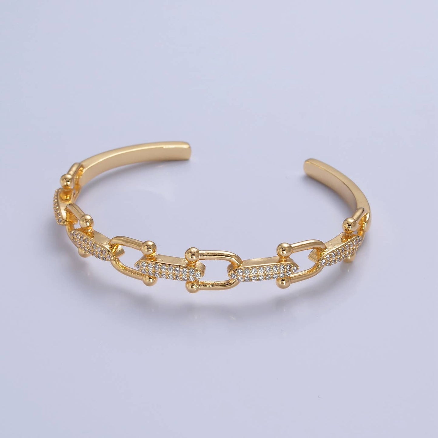 Gold U Link Bangle Cuff Bracelet Silver CZ Link Chain