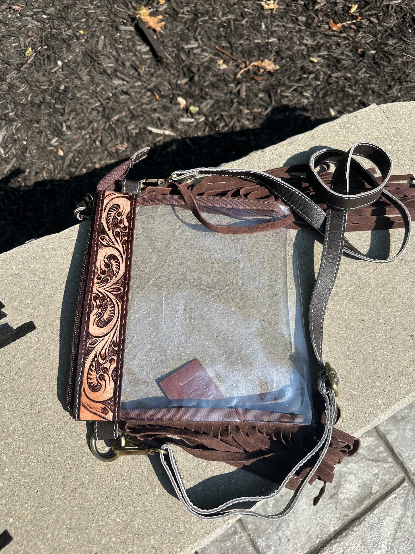 tooled leather clear concert purse