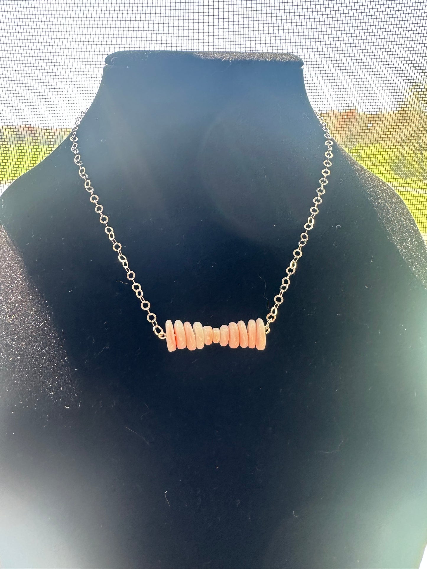 graduated queen pink conch bar - Sterling Silver chain necklace