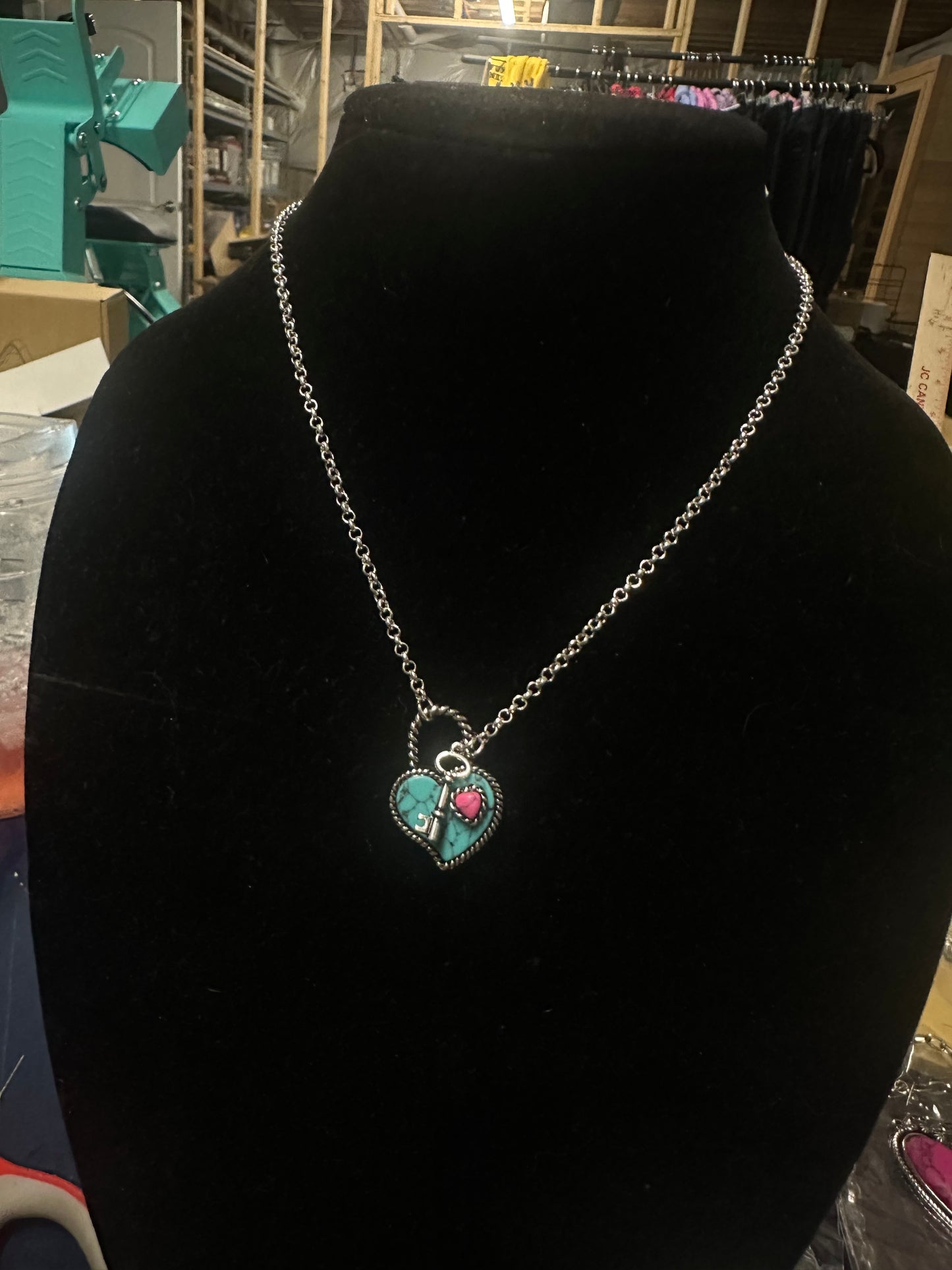 Western Heart Stone Lock Necklace