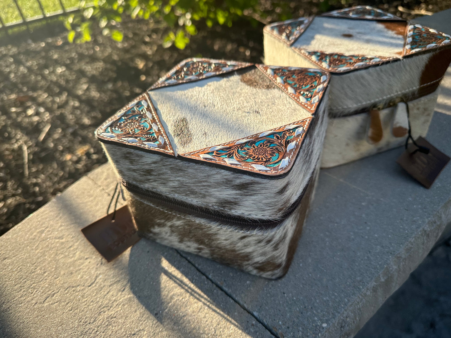 Hand Tooled Leather Jewelry Box Storage -Travel Jewelry Case