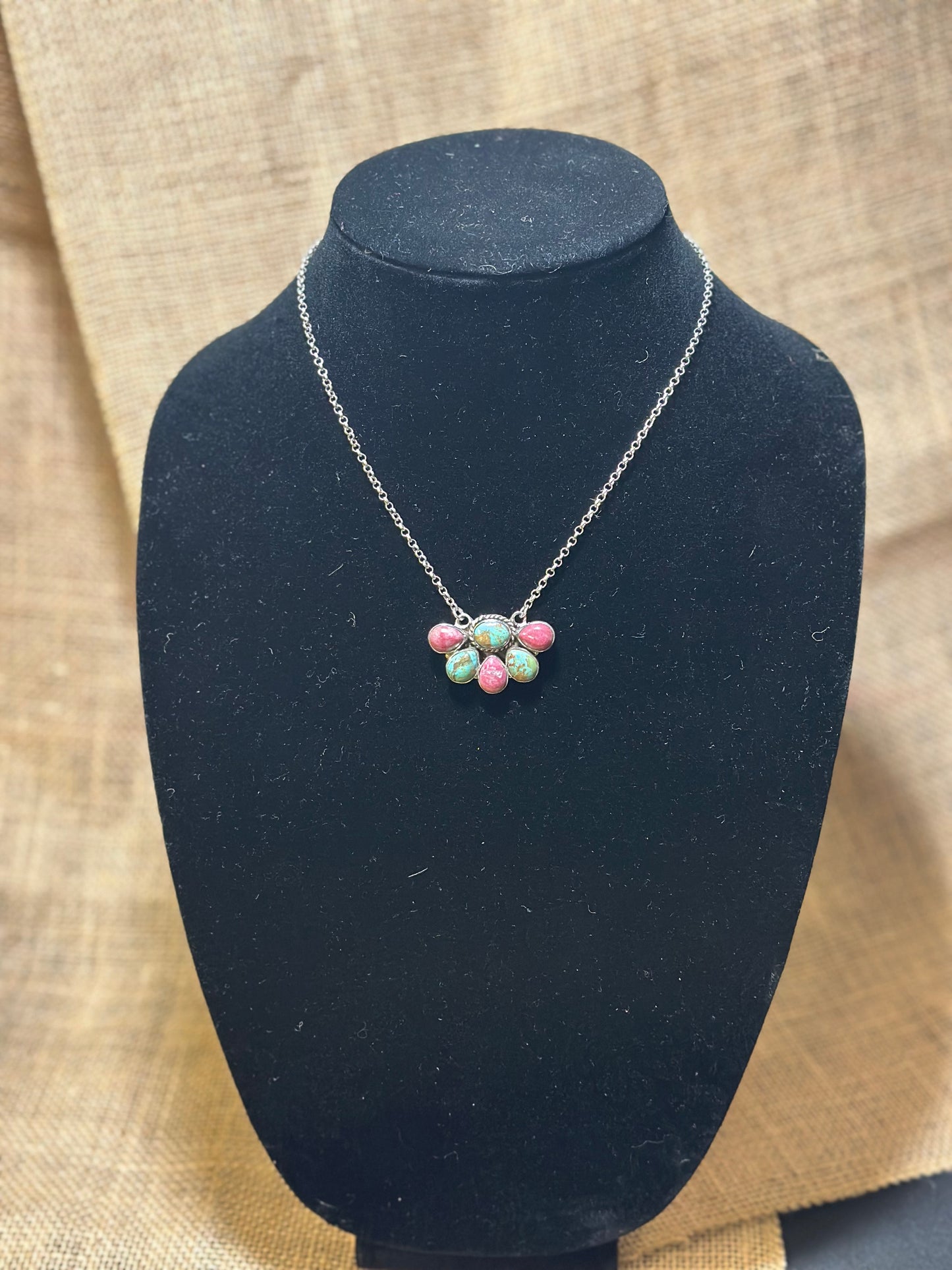 Handmade Sterling Silver, Rhodonite & Turquoise Necklace