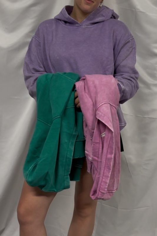 Fleece acid wash kangaroo pocket hoodie