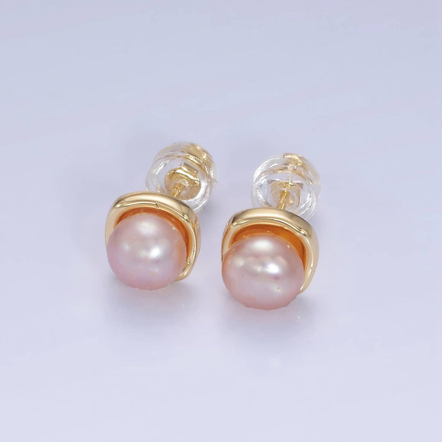 Gold Filled White, Pink, Purple Pearl Stud Earrings