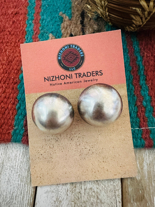 Navajo Sterling Silver Pearl Stud Earrings 16mm