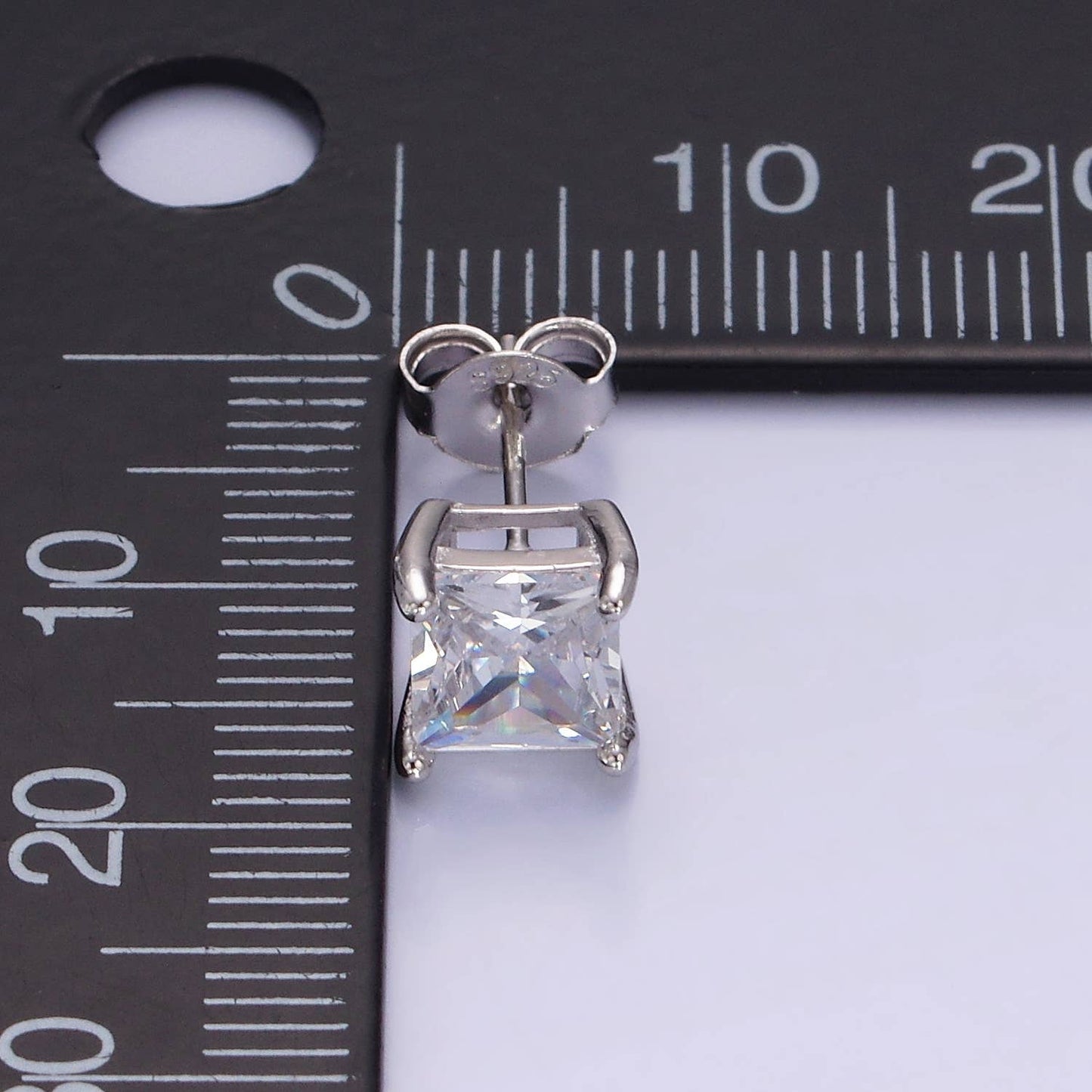 Sterling Silver Clear CZ Baguette Square Stud Earrings