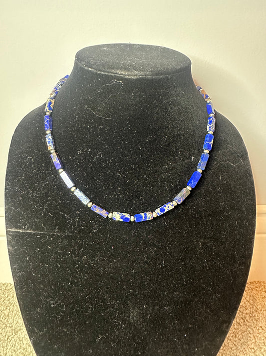 polished blue jasper tube necklace