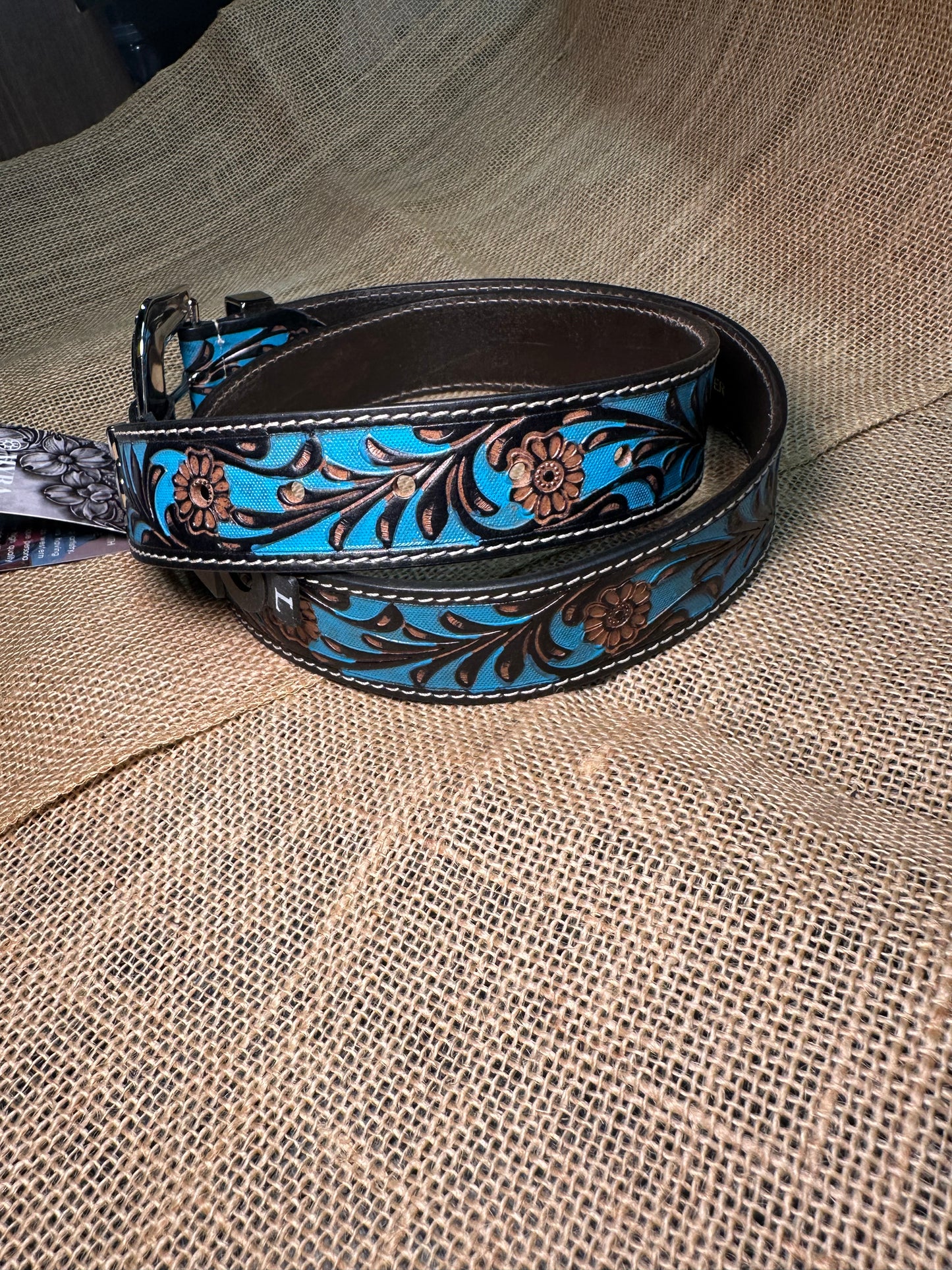 Turquoise Hand-Tooled Leather Belt