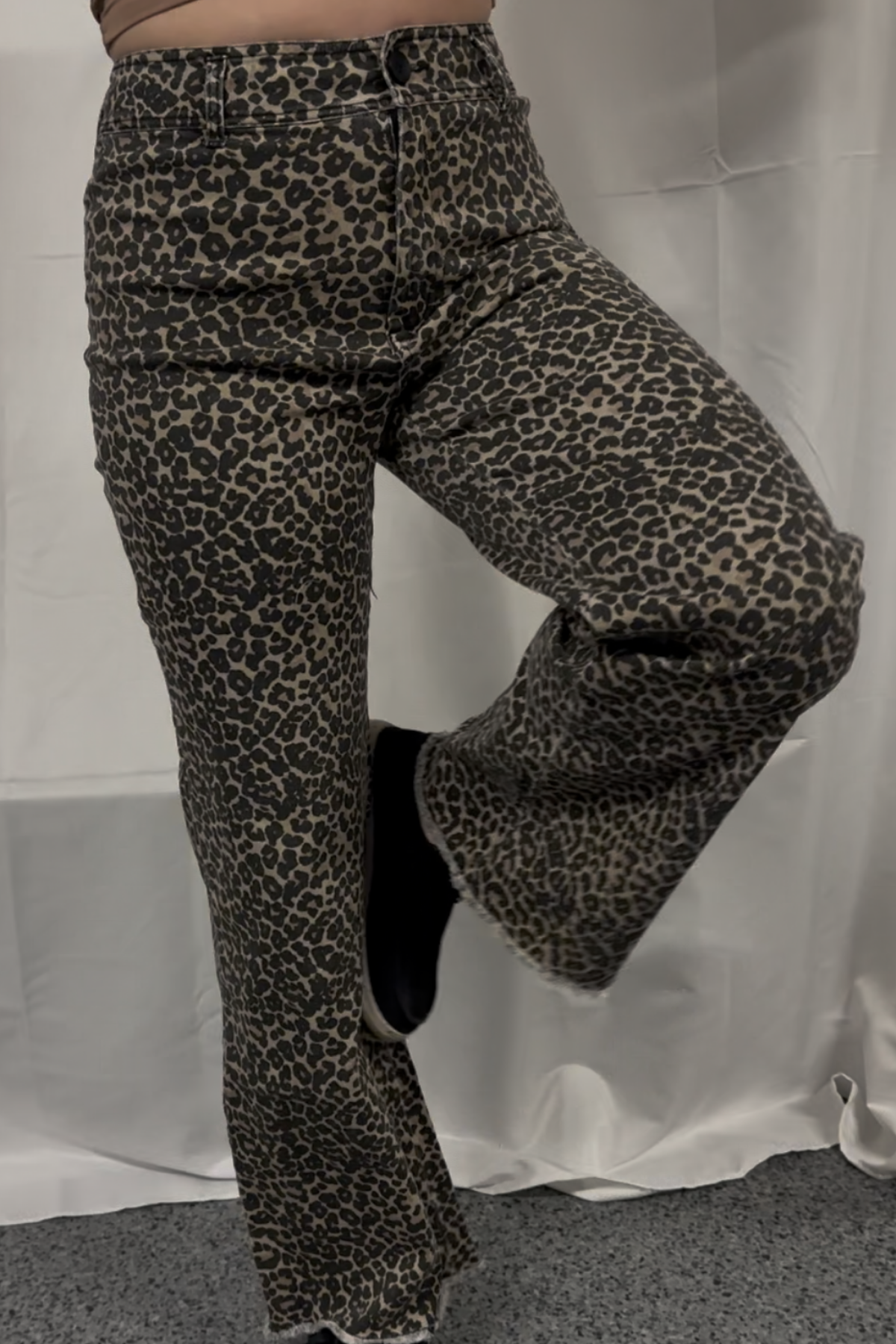 Leopard Print High Rise Flare Jeans
