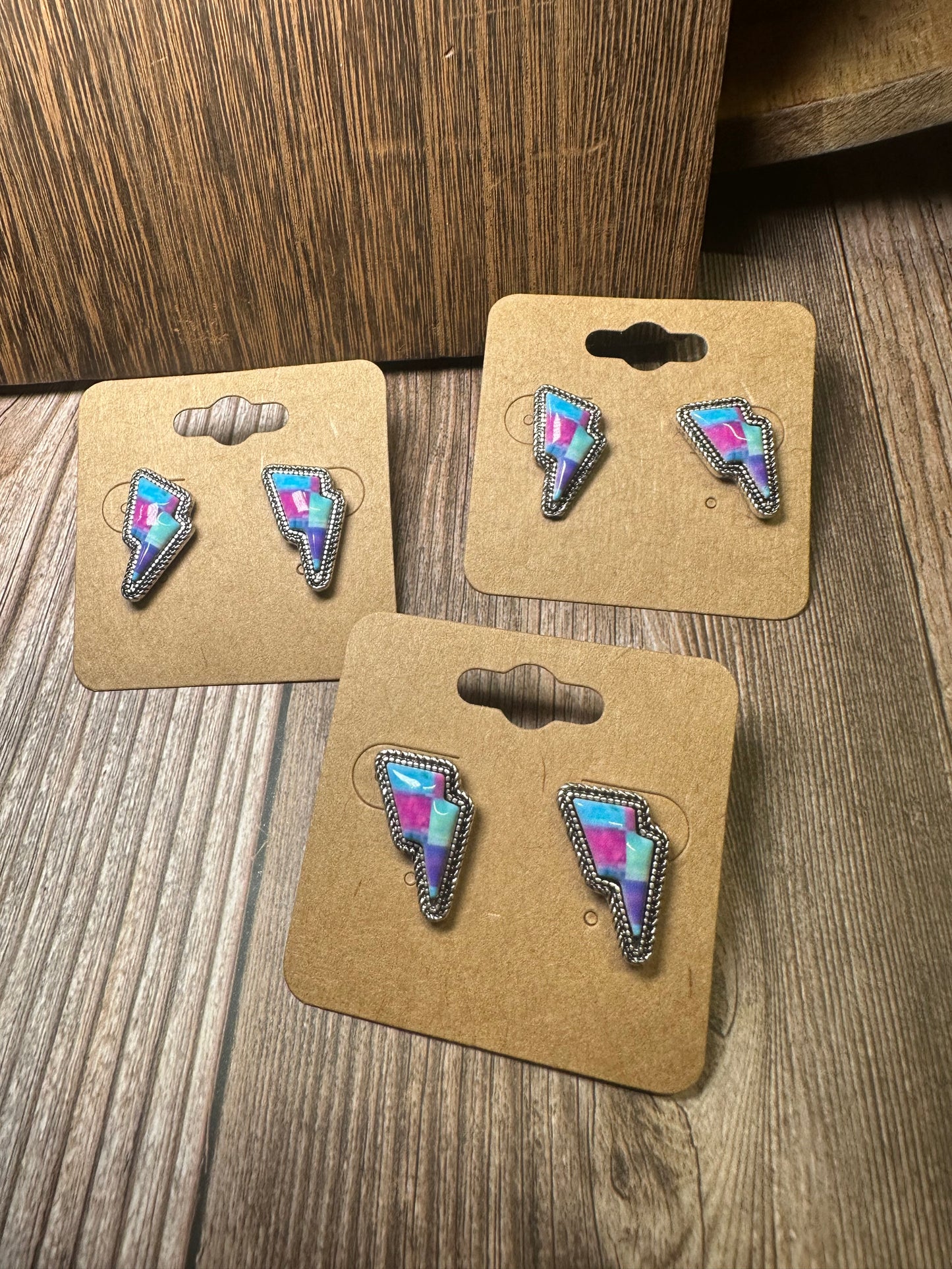 Western Checker Thunder Stud Earrings