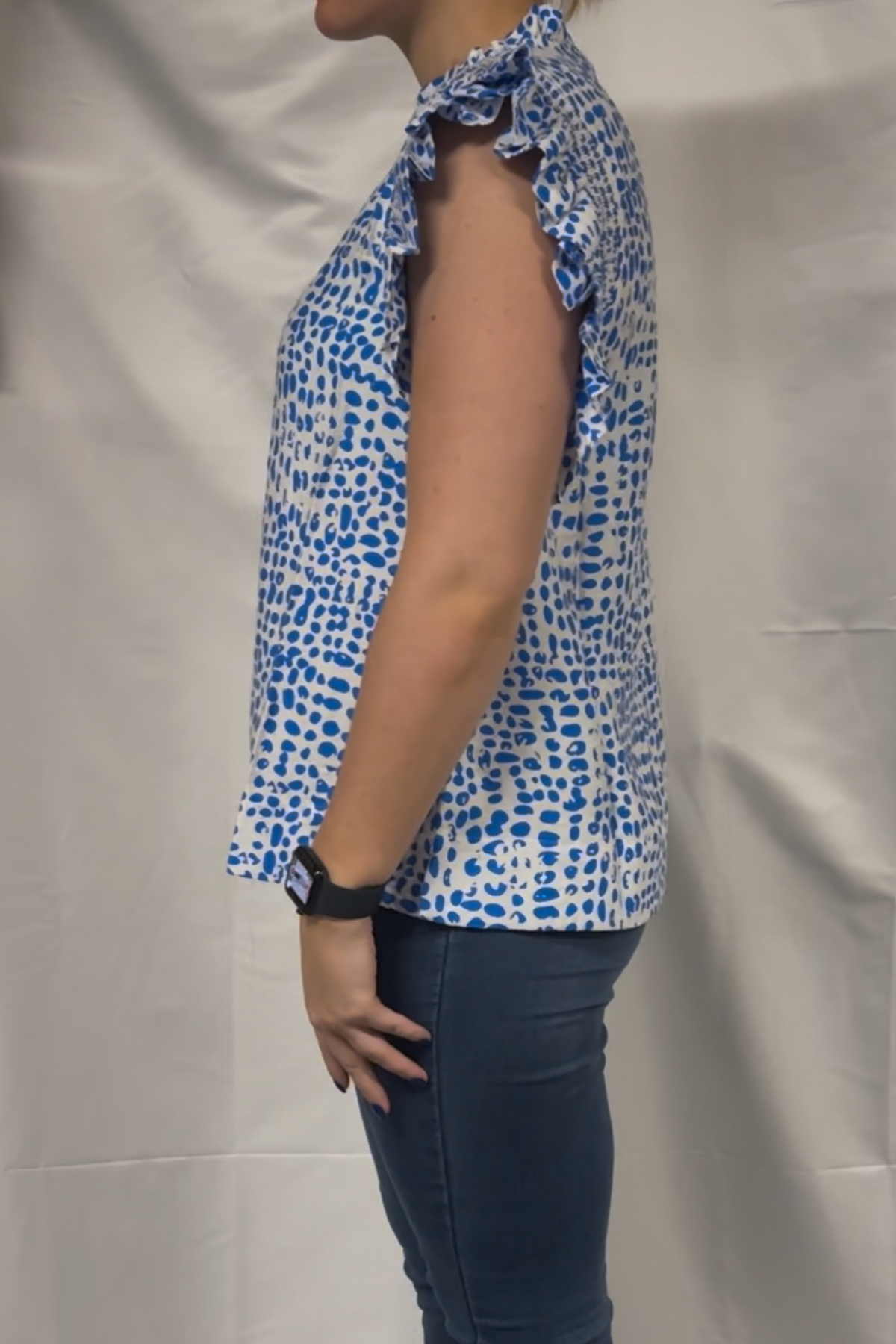 Print Ruffle Cap Sleeve Top