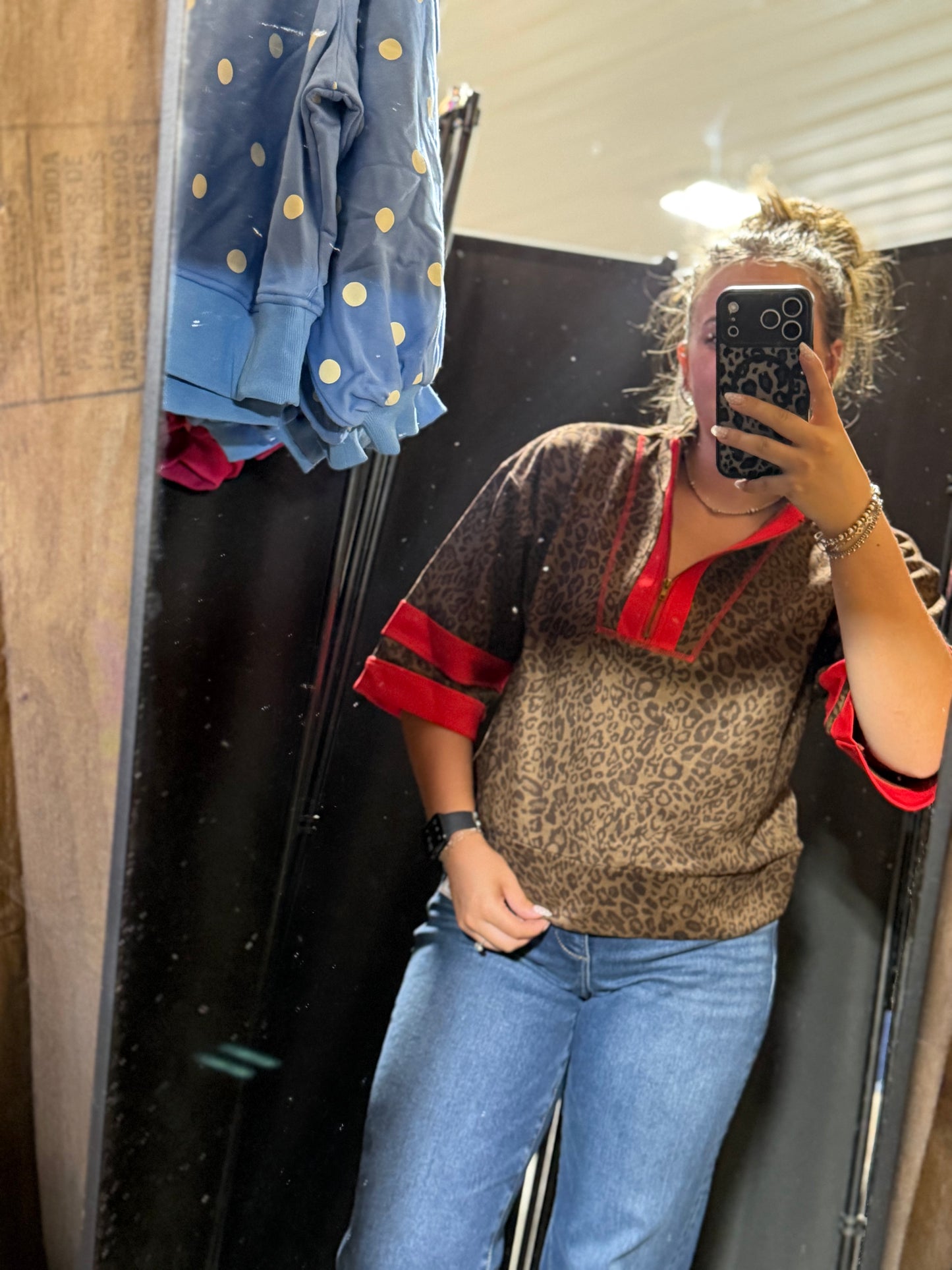 quarter zip leopard top