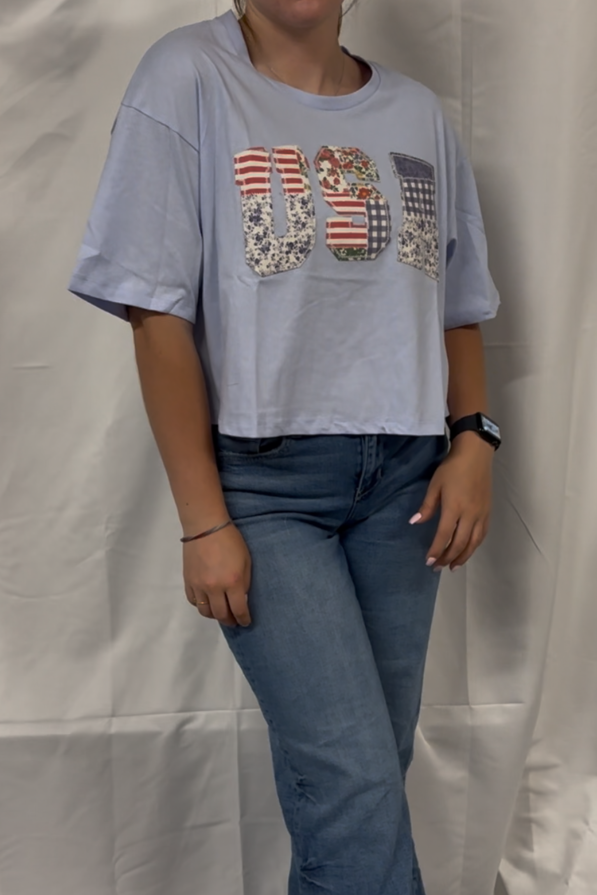 USA Short Sleeve Cropped Top