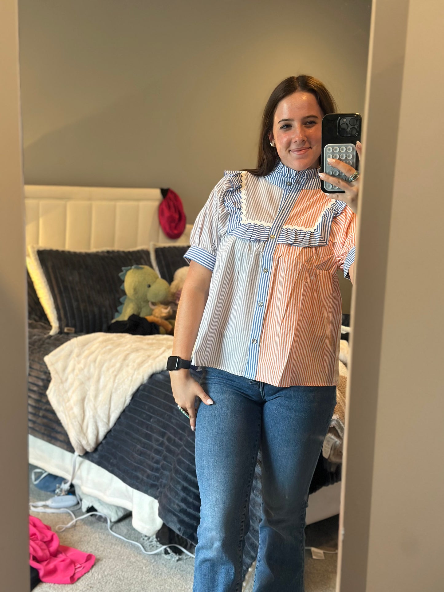 Colorblock stripe pattern blouse