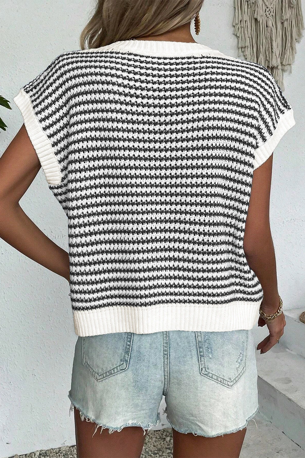Stripe Contrast Trim Knit Dolman sweater vest *TWO COLORS*