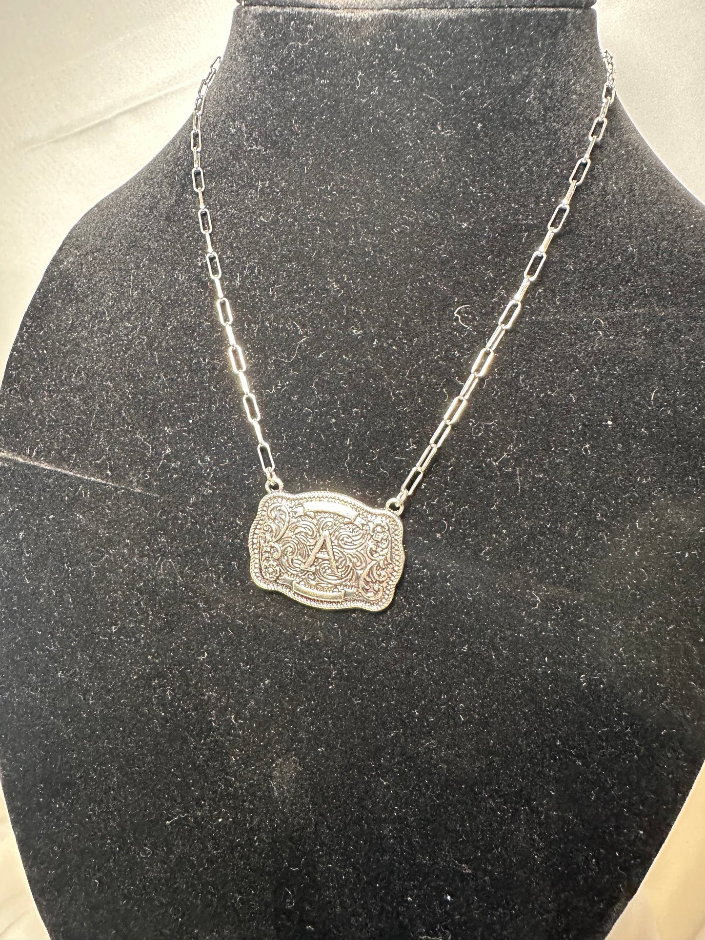 Western Belt Buckle Initial Necklace
