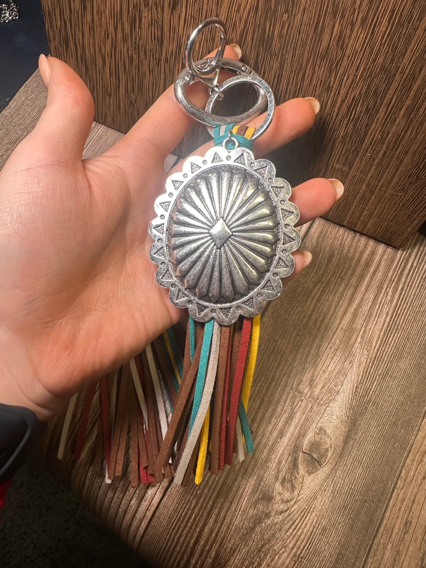 Western Silver Pendant Tassel Keychain