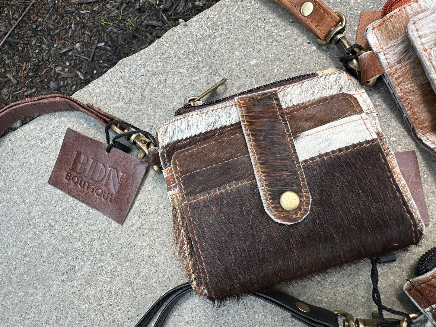 Cowhide Leather Credit Card Holder With Wristlet Zipper Coin Purses *3styles