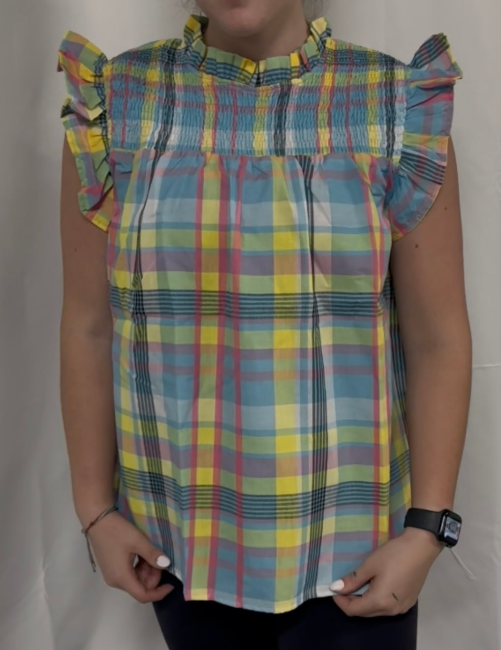 Multi Color Check Plaid Woven Top