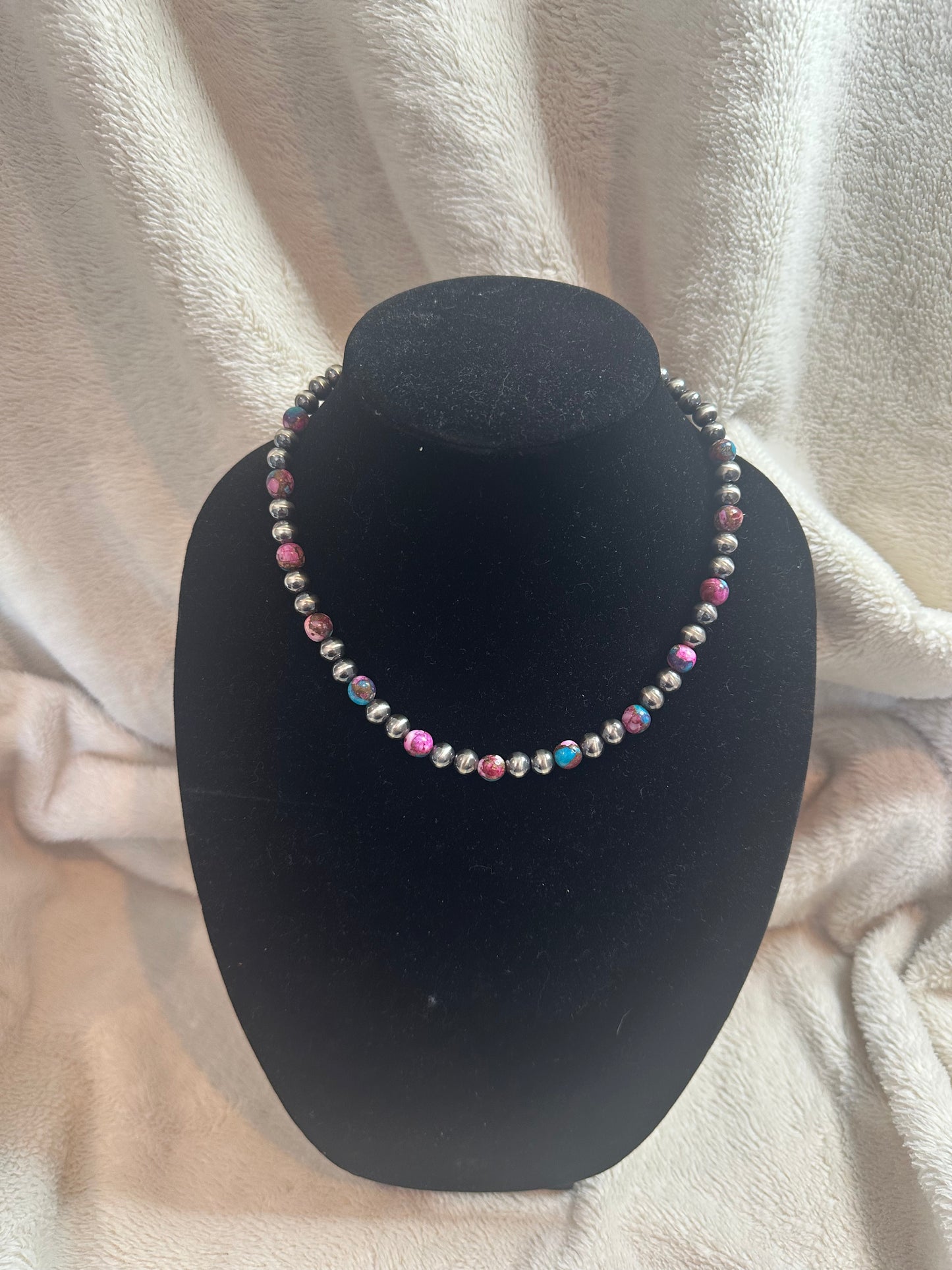 8mm navajo + purple dahlia pearl necklace