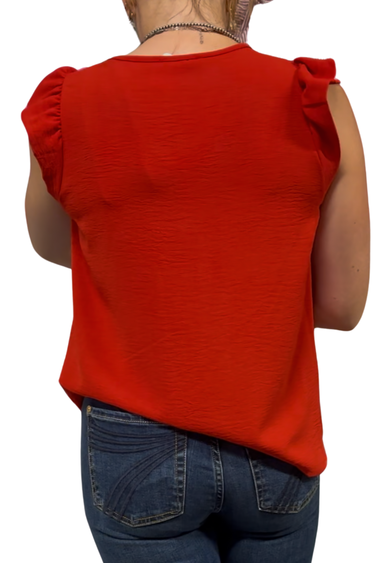 Solid Top With V Neck Detail And Ruffled Sleeves