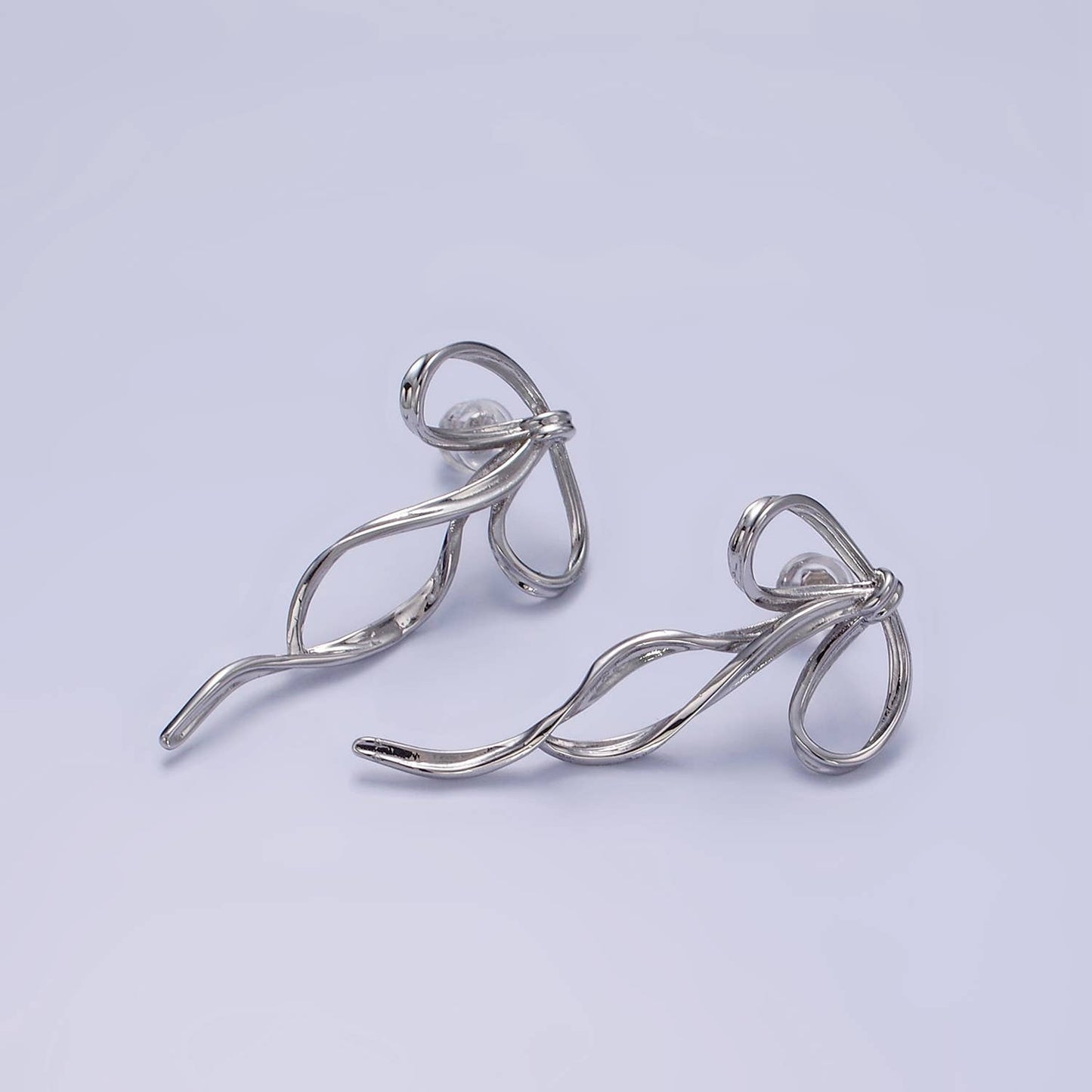 Gold Filled Curved Tied Ribbon Bow Stud Earrings