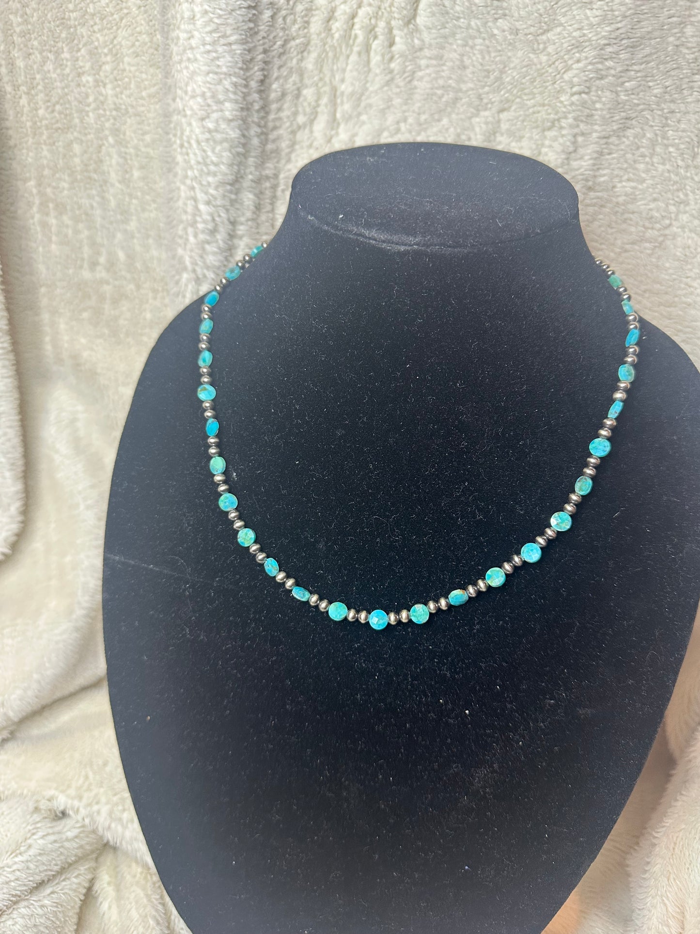 4mm pearls 6mm turquoise saucer necklace