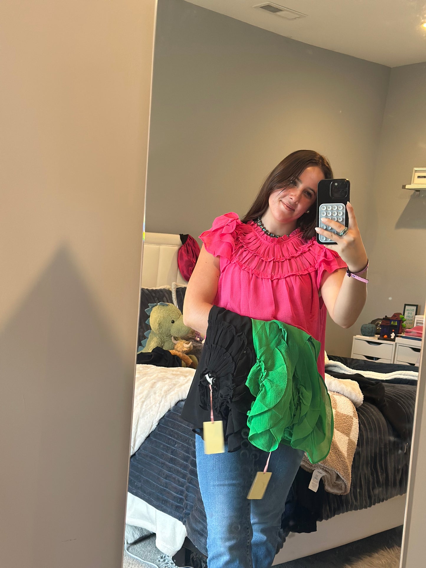 Solid chiffon mock-neck short sleeve top