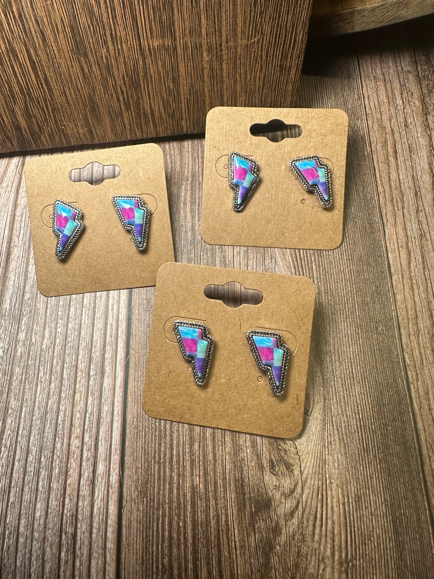 Western Checker Thunder Stud Earrings