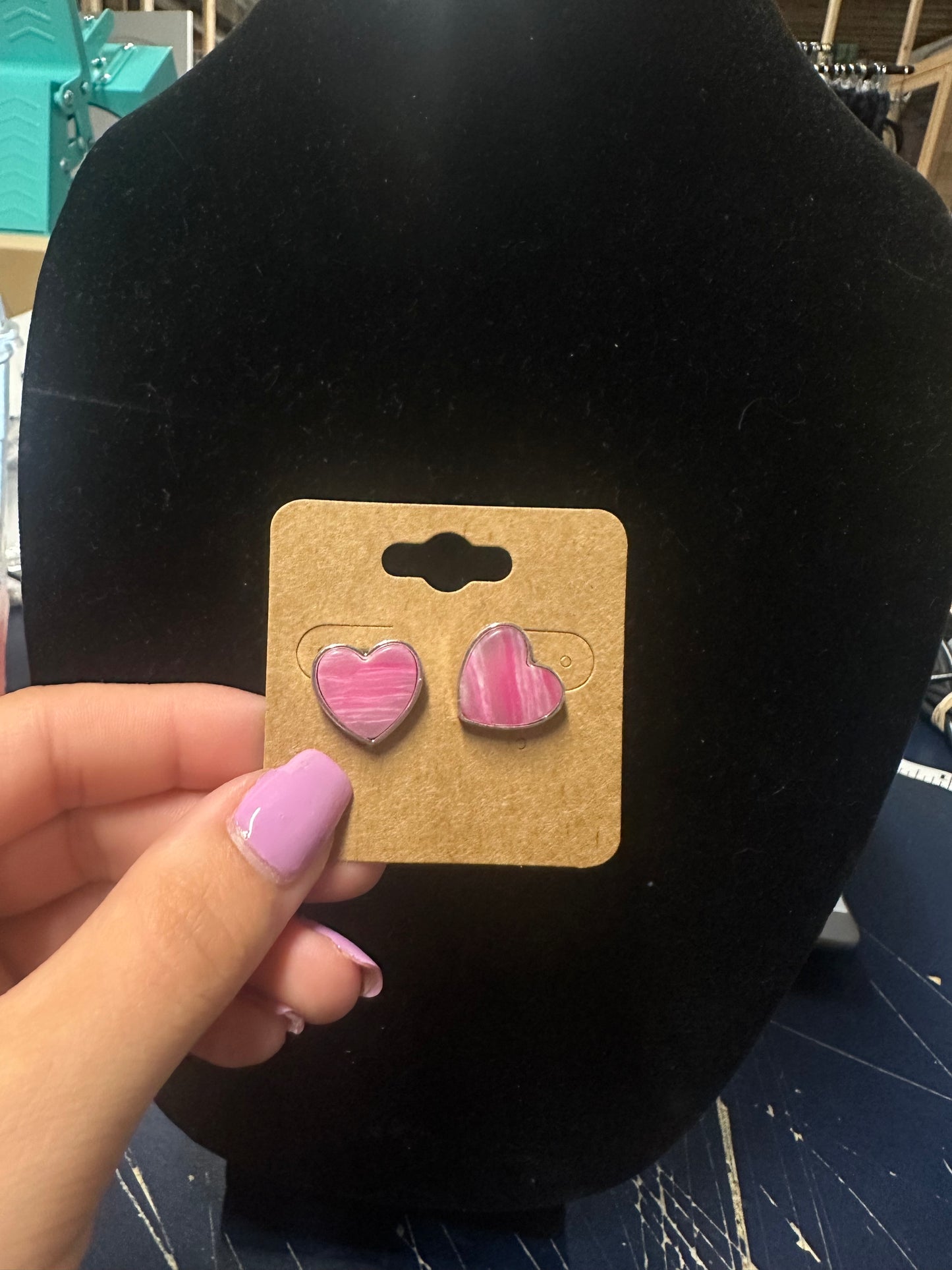 Heart Shape Agate Stone Stud Earrings