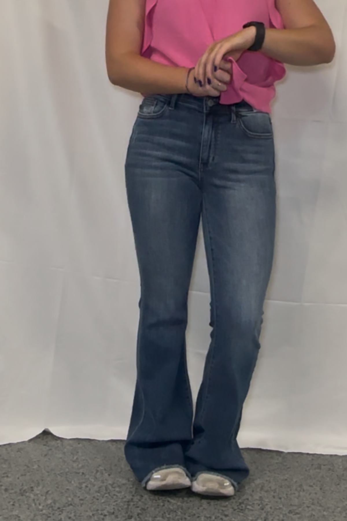 Vintage Wash Flare Jeans W/ Destroy And Fray Hem