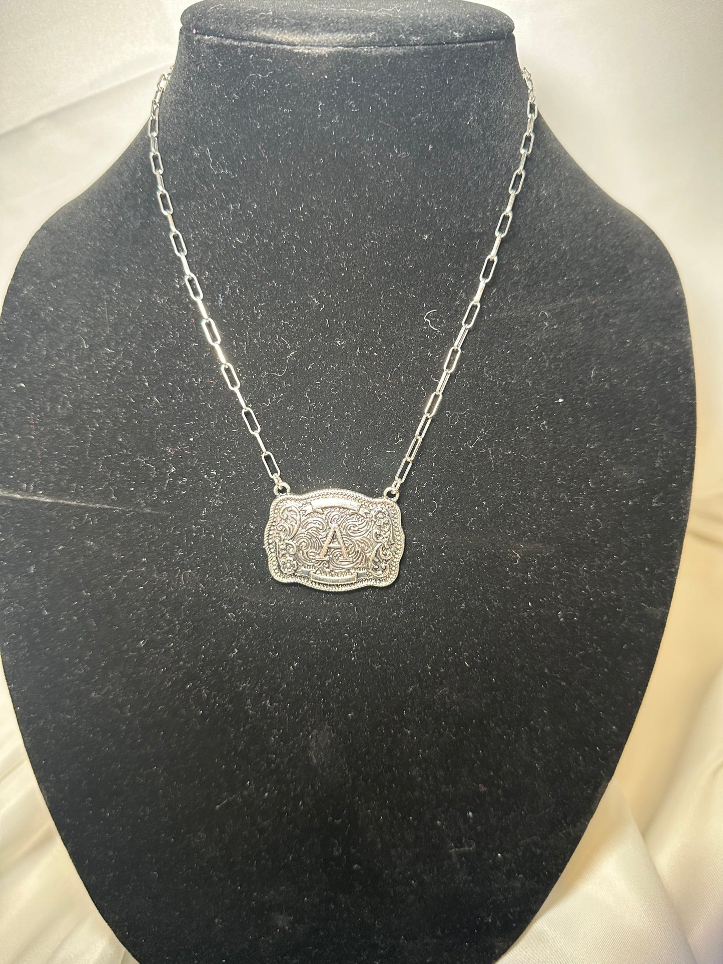 Western Belt Buckle Initial Necklace