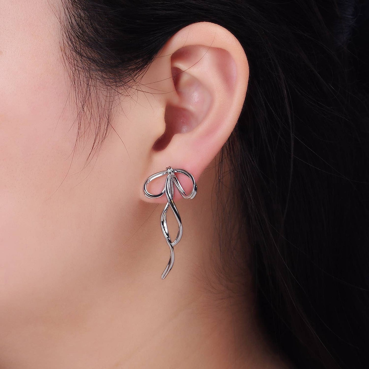 Gold Filled Curved Tied Ribbon Bow Stud Earrings