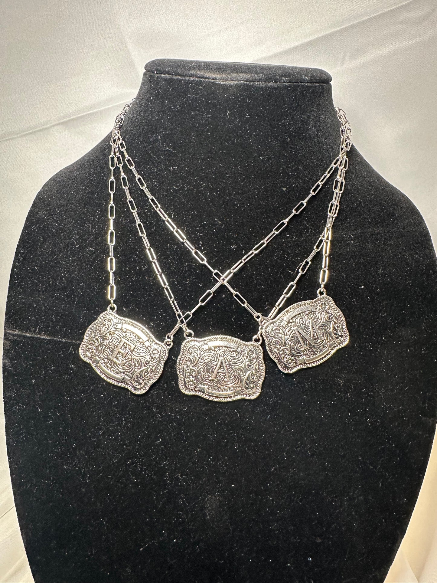 Western Belt Buckle Initial Necklace