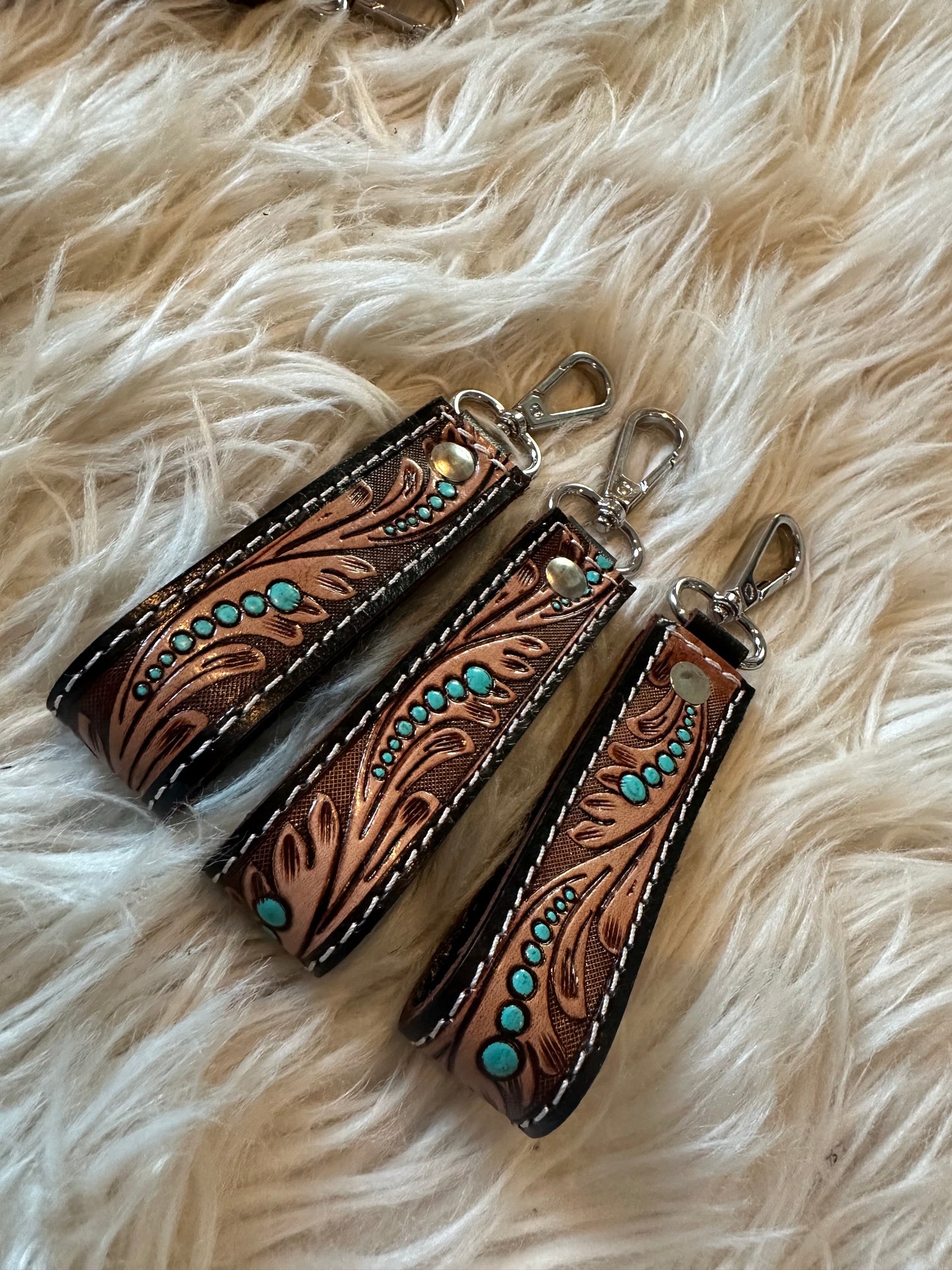 Tooled Leather Keychain - mini