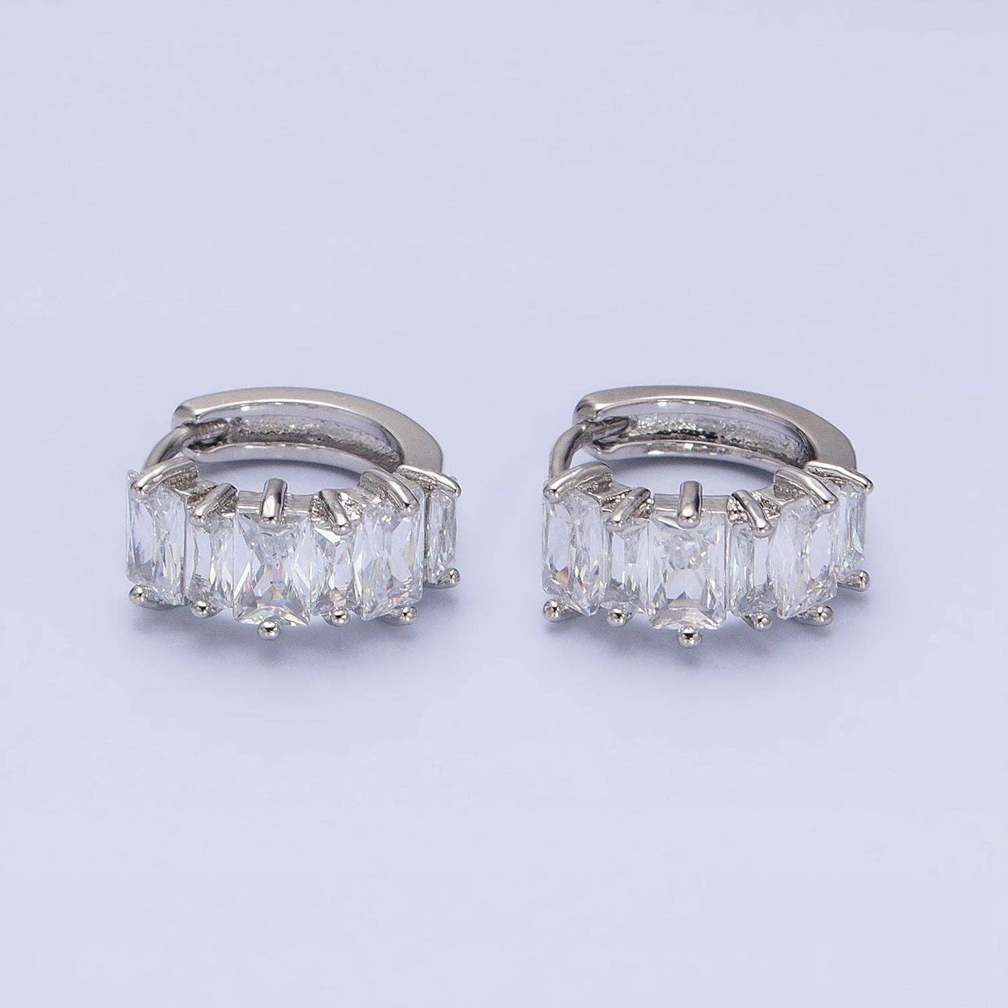 Gold Filled Clear Baguette Lined 13mm Huggie Earrings
