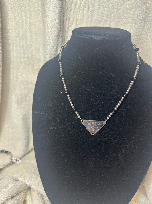 4mm + 6mm black onyx PRADA pendant necklace