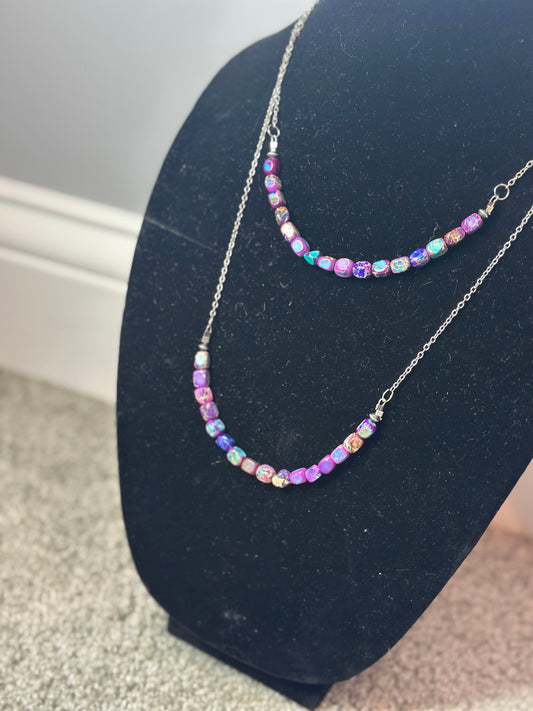 jasper polished purple tube chain necklace