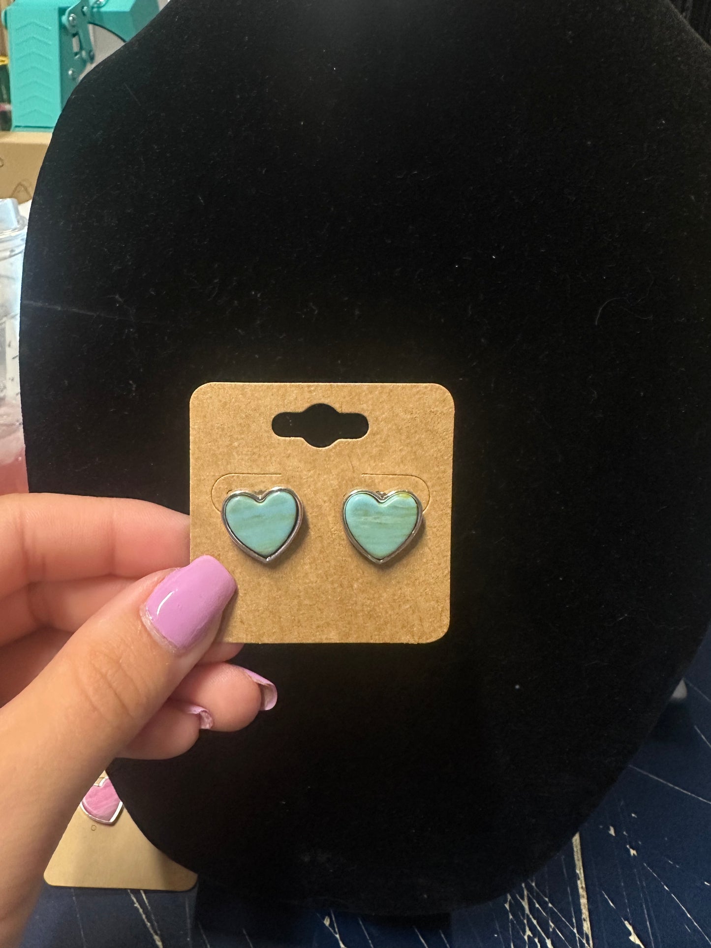 Heart Shape Agate Stone Stud Earrings