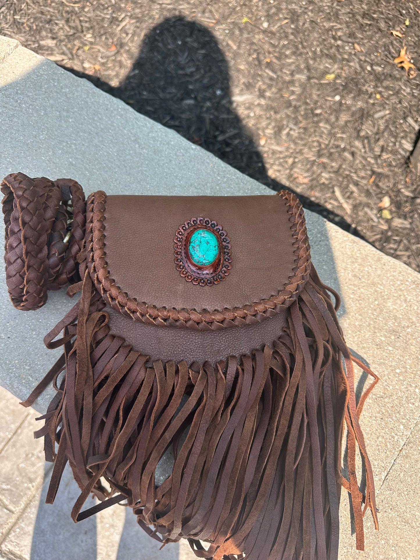 turquoise detail small leather purse