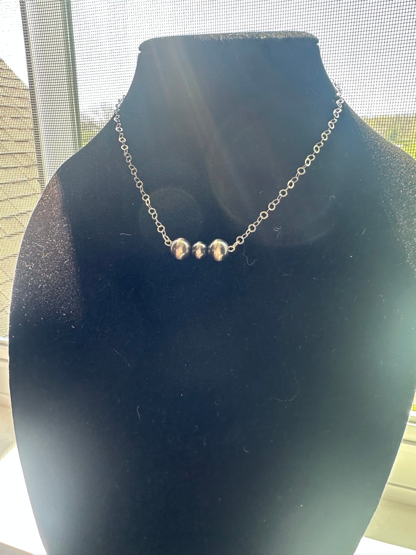 Tri- Sterling silver beaded chain necklace - navajo inspired pearls