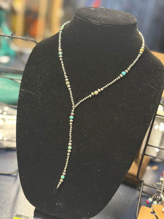 Turquoise & Desert Pearl Lariat Necklace