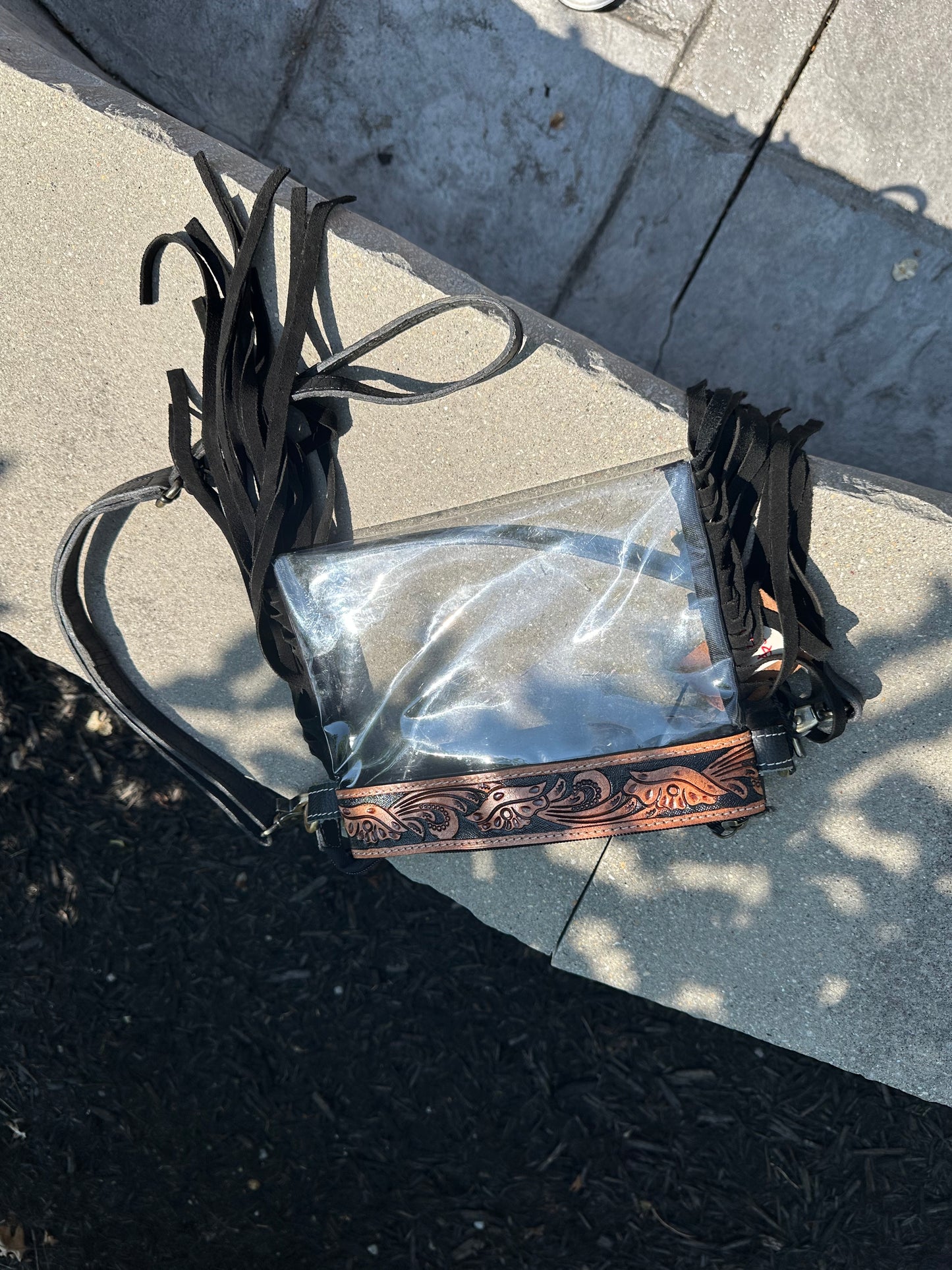 tooled leather clear concert purse
