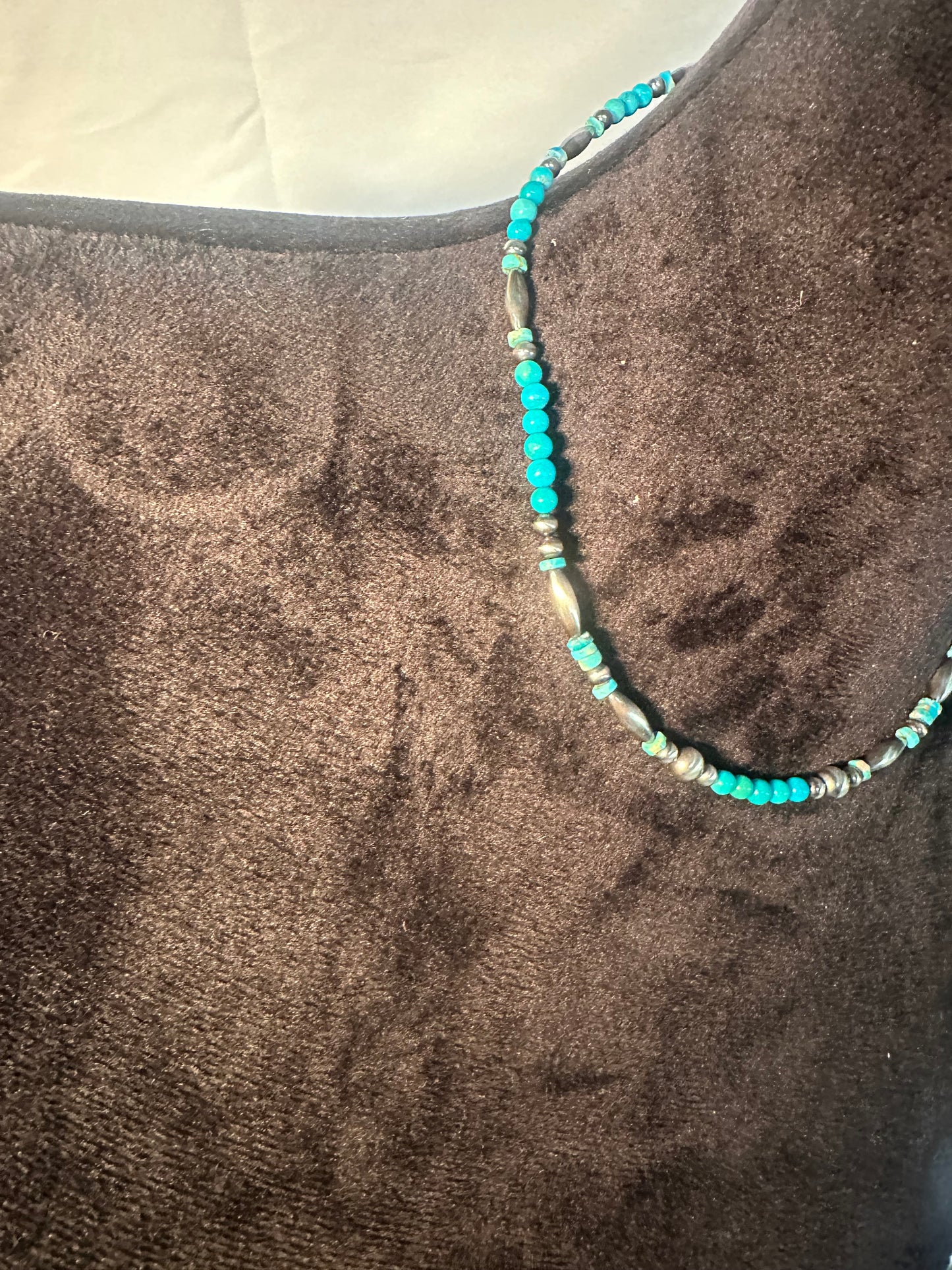 Kingman Turquoise Torpedo Sterling silver pearl Necklace