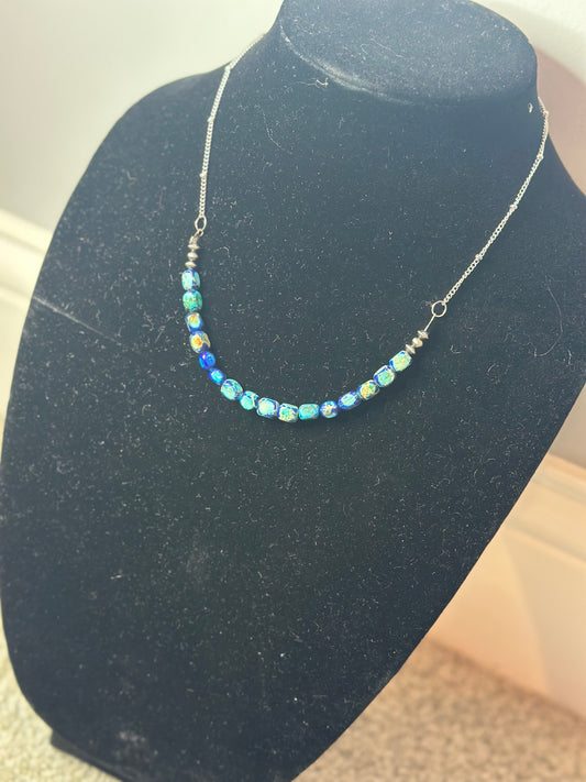 jasper polished blue tube chain necklace
