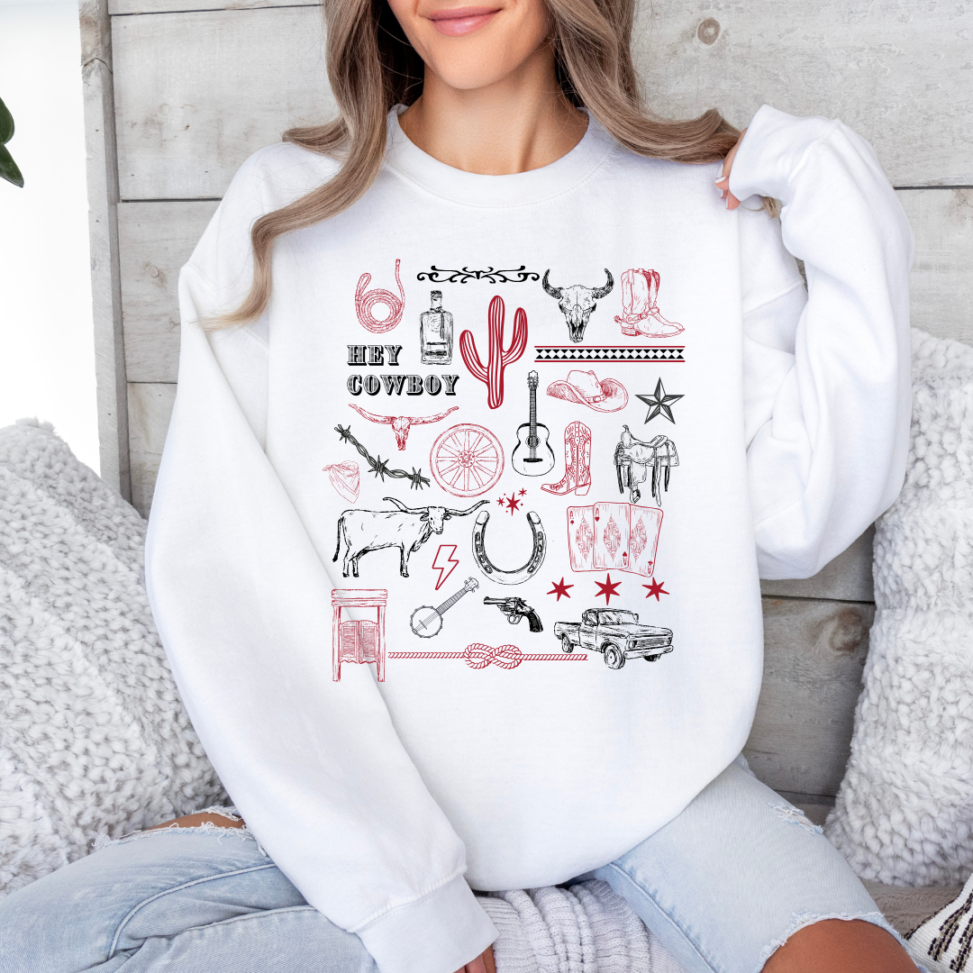 Hey Cowboy Collage Crewneck