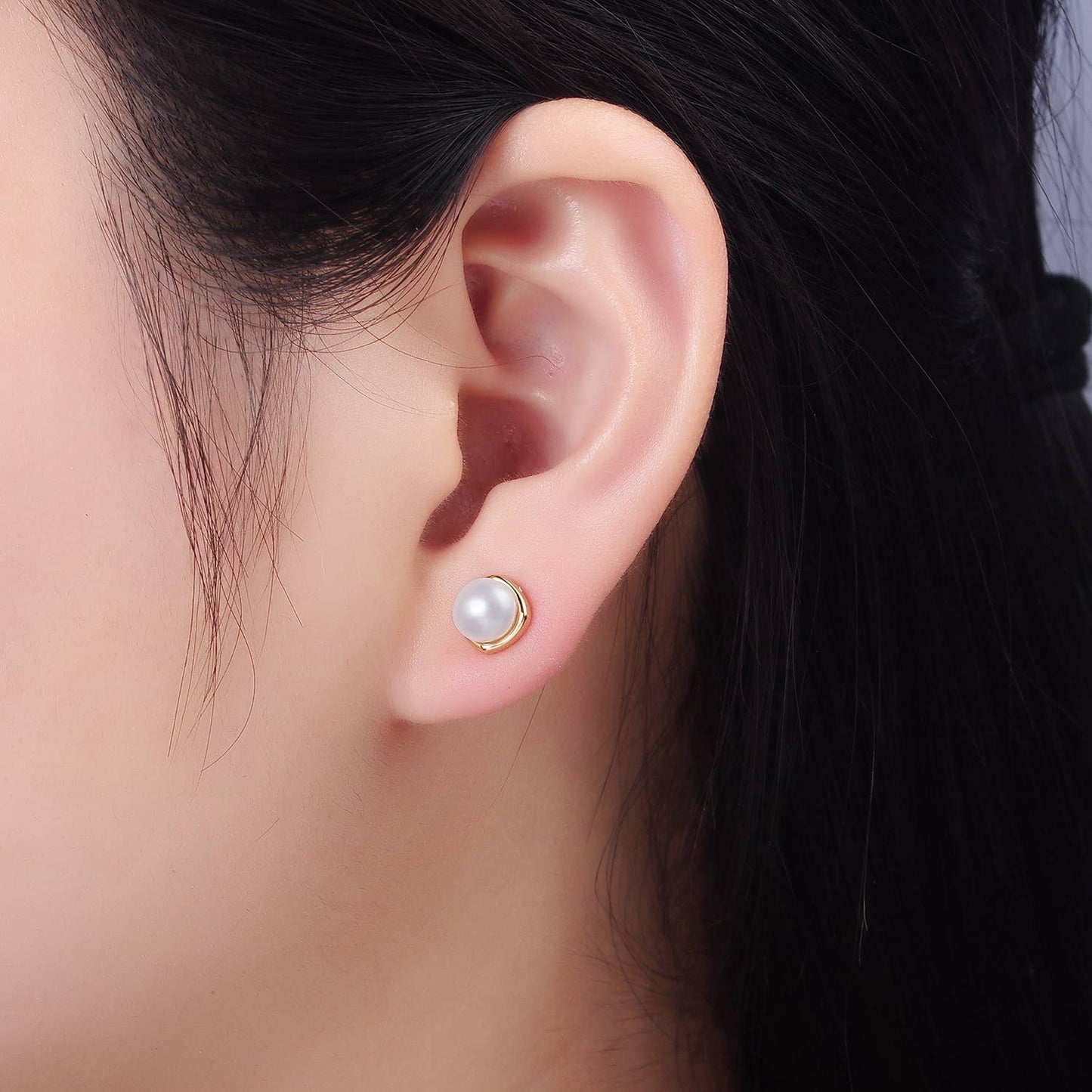 Gold Filled White, Pink, Purple Pearl Stud Earrings